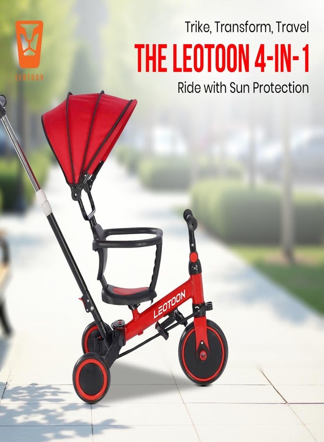 Leotoon 4 in 1 Trot n Roll Tricycle, Sunshade, 3 Mute EVA Wheels, Big Wheel Hub, Steel Frame, Non-Slip Tyres, Extendable Handle, Convertible to Balance Bike, Red, 2 to 6 Years - Image 2